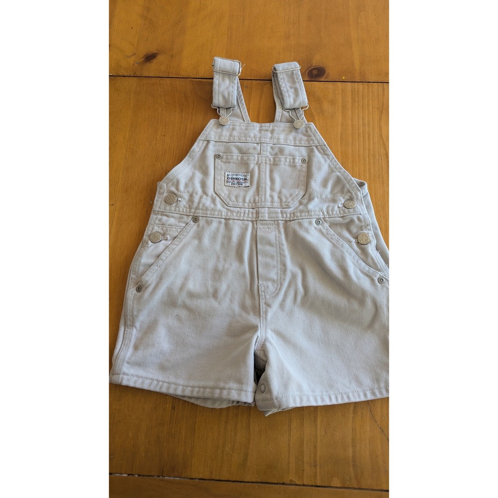 Vintage OshKosh Bgosh Vestbak Toddler 3T Beige Cotton Twill Shortalls Overall